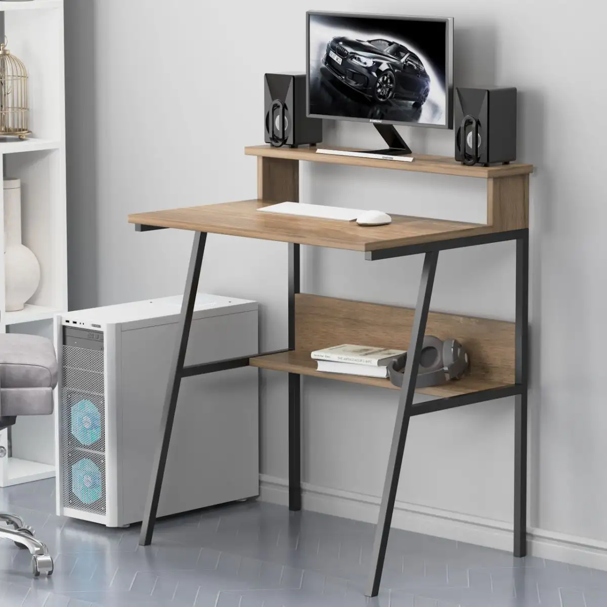 Birou/masa PC, Hodor Homs, nuc/negru,86x70x50 cm