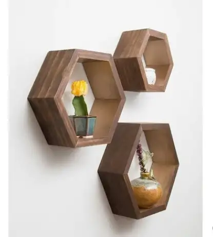 Set 3 rafturi perete Hexa Homs lemn natur 1 Set 3 rafturi perete Hexa Homs lemn natur