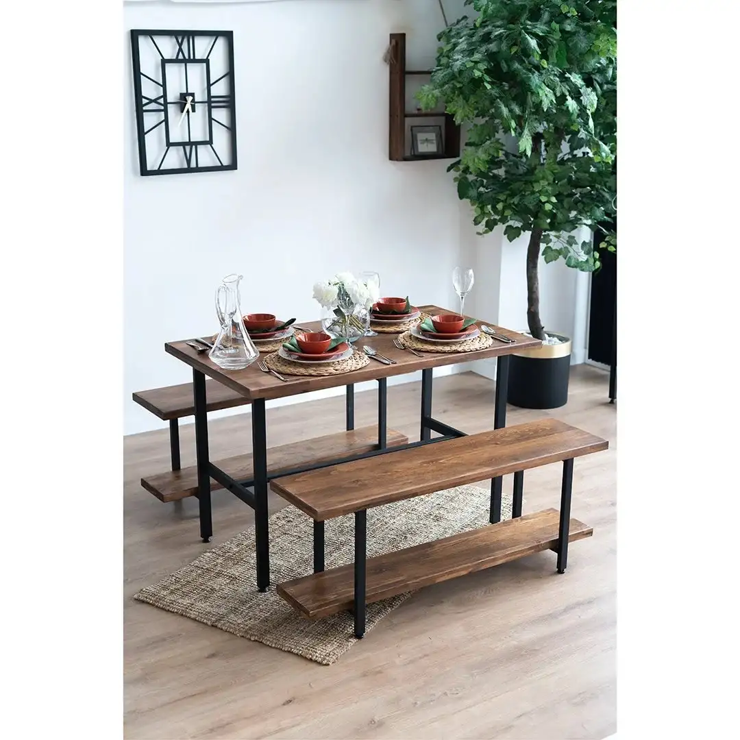 Masa+2 bancheta metal,lemn, Homs, 120 x 70 x 75 cm,seria A620, 30322
