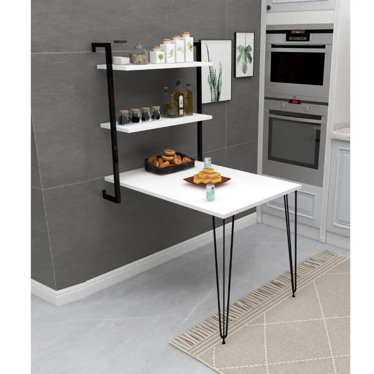 Masa cu biblioteca ,Homs serie 630, 90 x 45 cm, alb/negru,40083