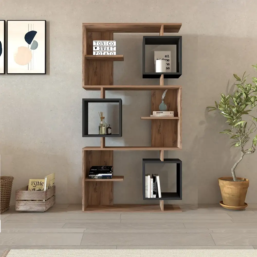 Biblioteca Idalia culoare nuc si antracit 172 cm 1 Biblioteca Idalia culoare nuc si antracit 172 cm