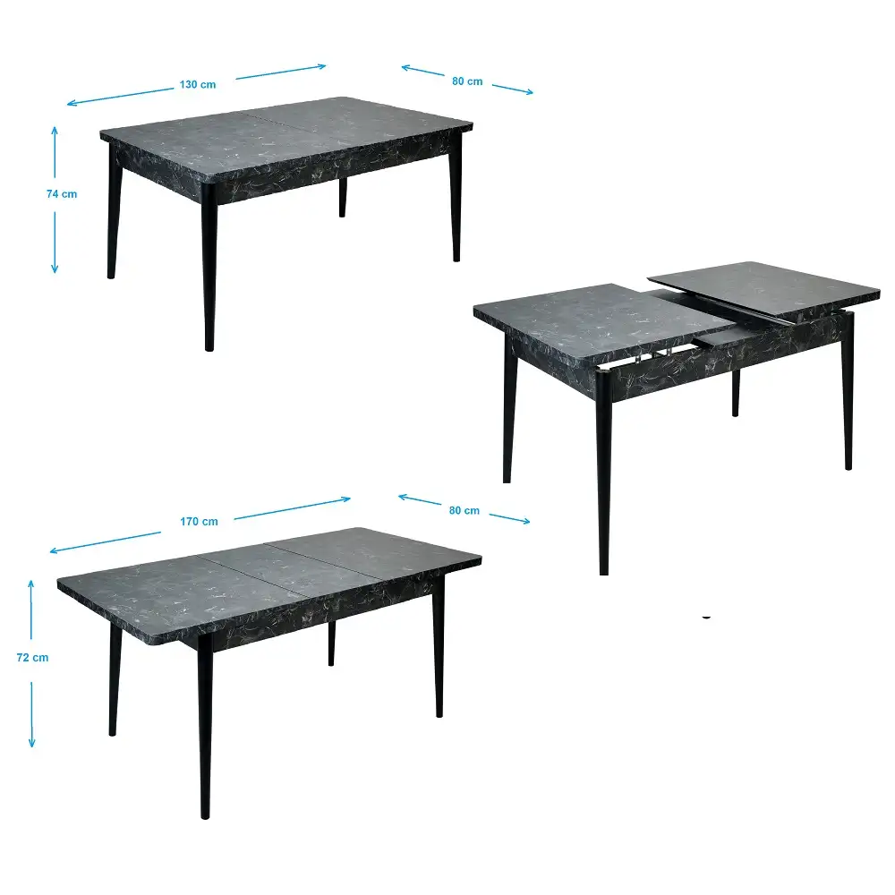 Resigilat:Masa extensibila Dining Homs marmorat negru 170 x 80 cm
