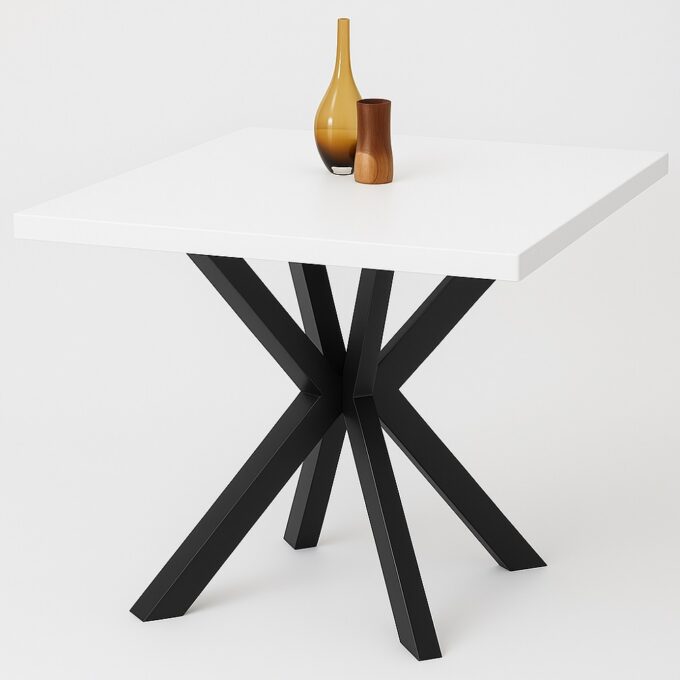 Masa de bucatarie din MDF alb, patrat, texturata, Homs 80x80X75 cm