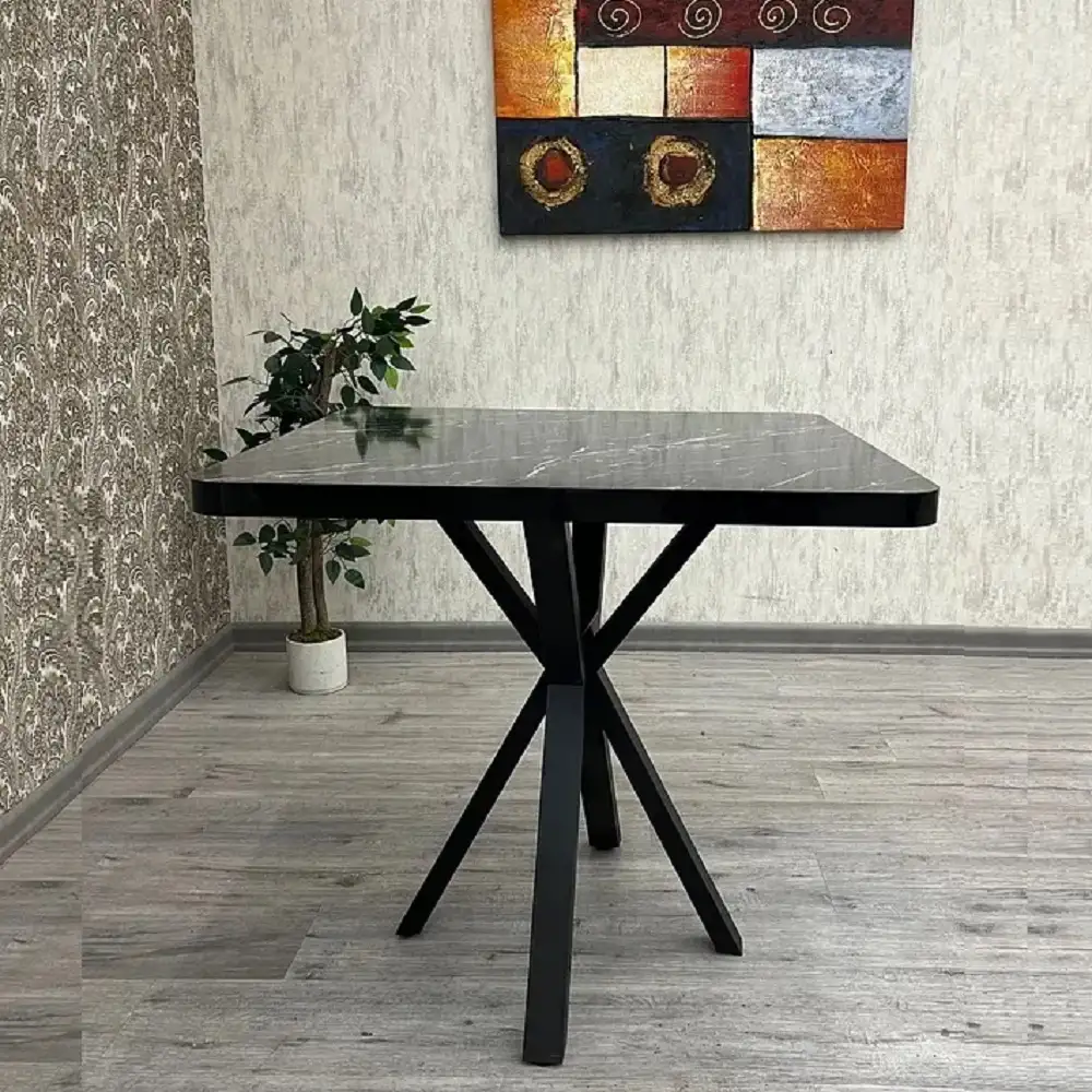 Masa de bucatarie din MDF patrat, marmorat negru, texturata, Homs 80x80x75 cm