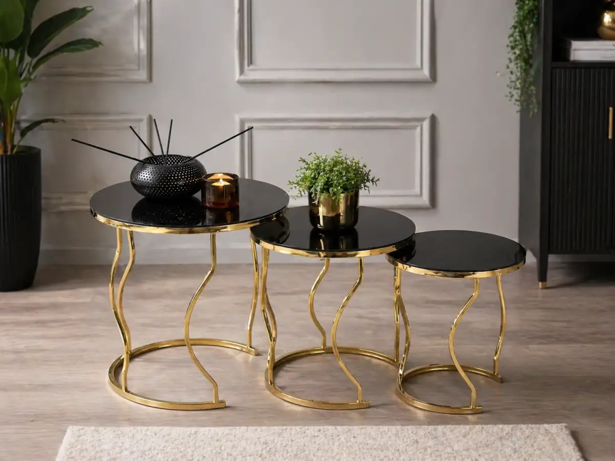Set măsuță de cafea Homs – 3 bucăți – Negru & Gold