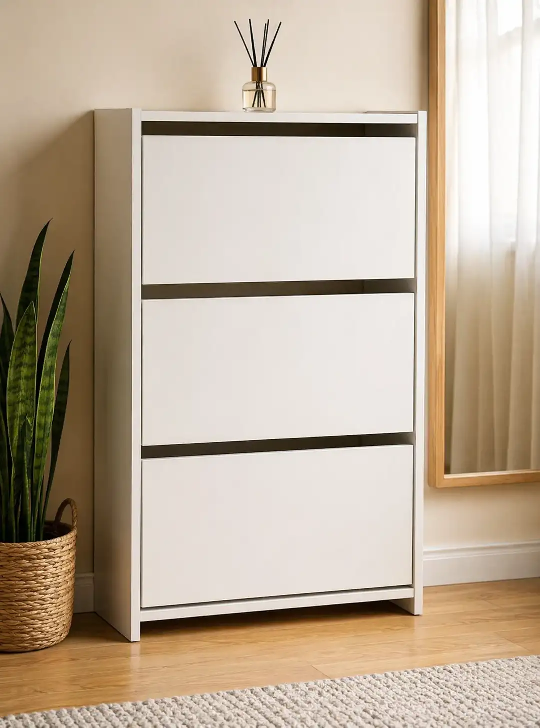 Pantofar in 3 usi, alb 113x70x24 cm