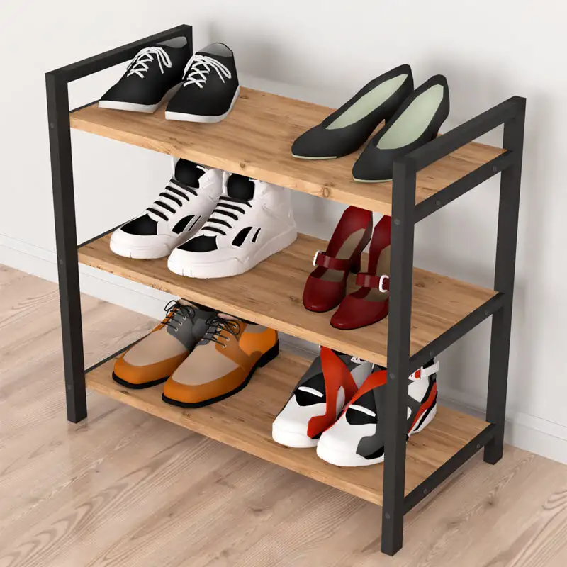 Suport pentru pantofi cu 3 Rafturi Black / nuc 66x36x70cm