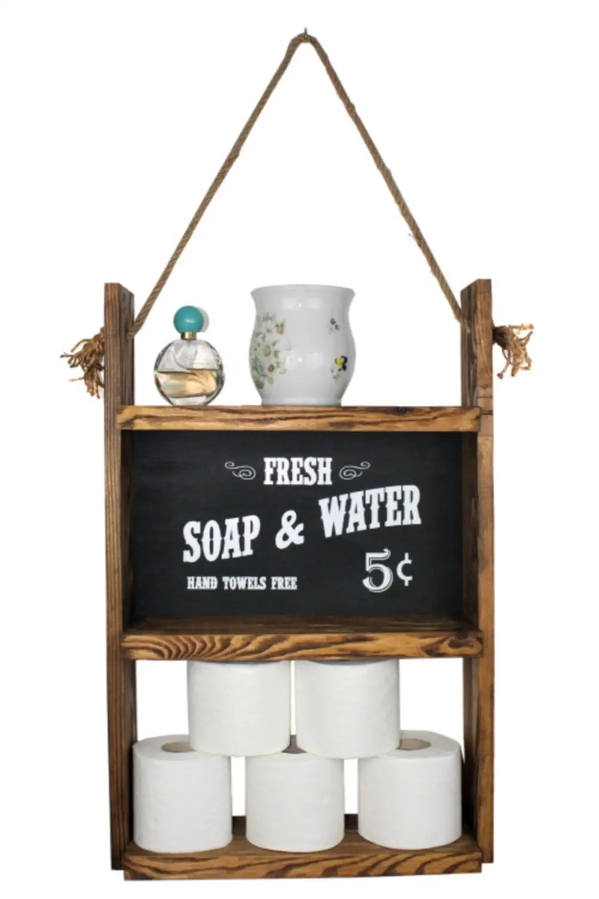 Raft din lemn cu sfoara Rustic Homs, 60 x 40 x 13 cm, maro 1 Raft din lemn cu sfoara Rustic Homs, 60 x 40 x 13 cm, maro