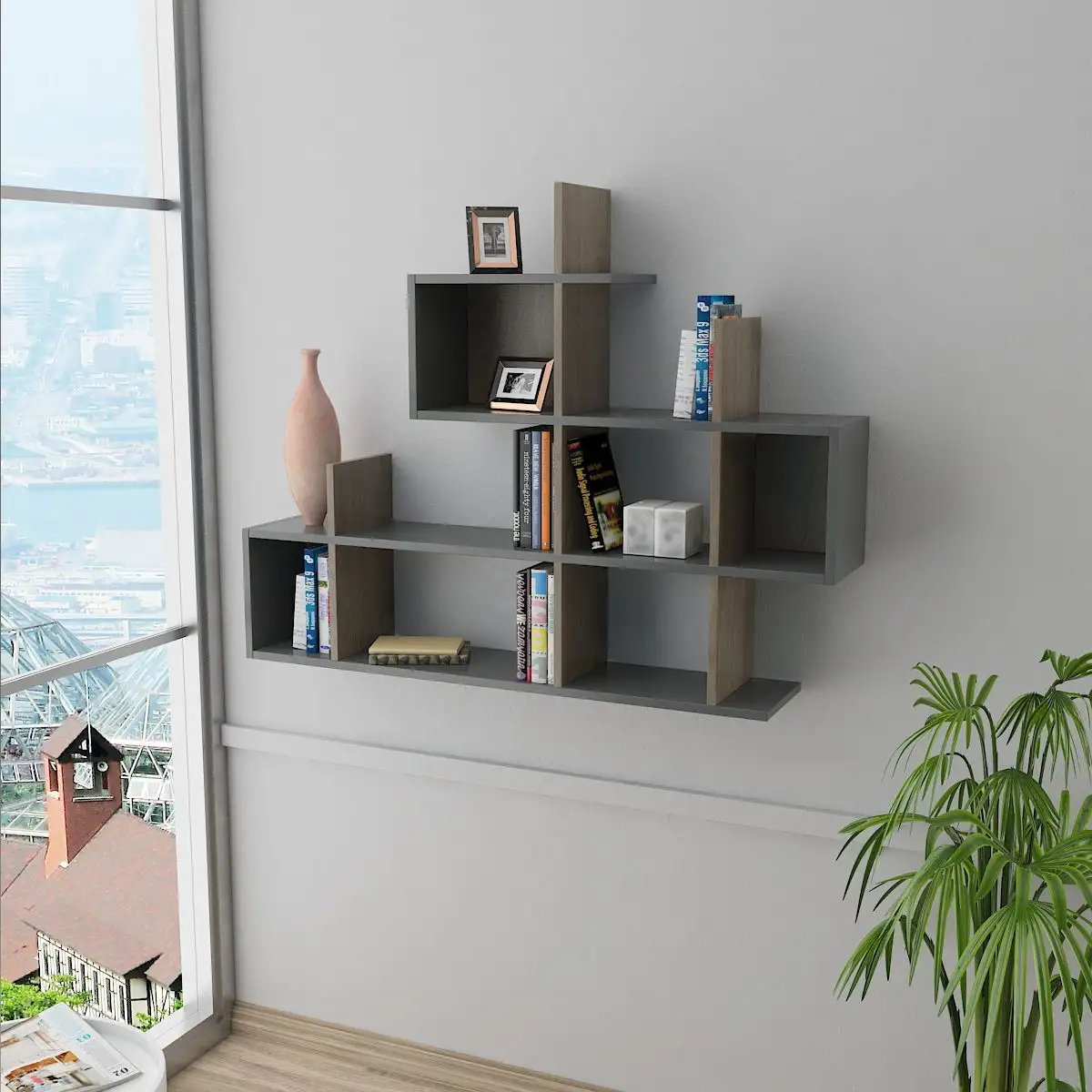 Raft perete Cassy Homs gri-nuc 129 x 22 x 99 cm 1 Raft perete Cassy Homs gri-nuc 129 x 22 x 99 cm