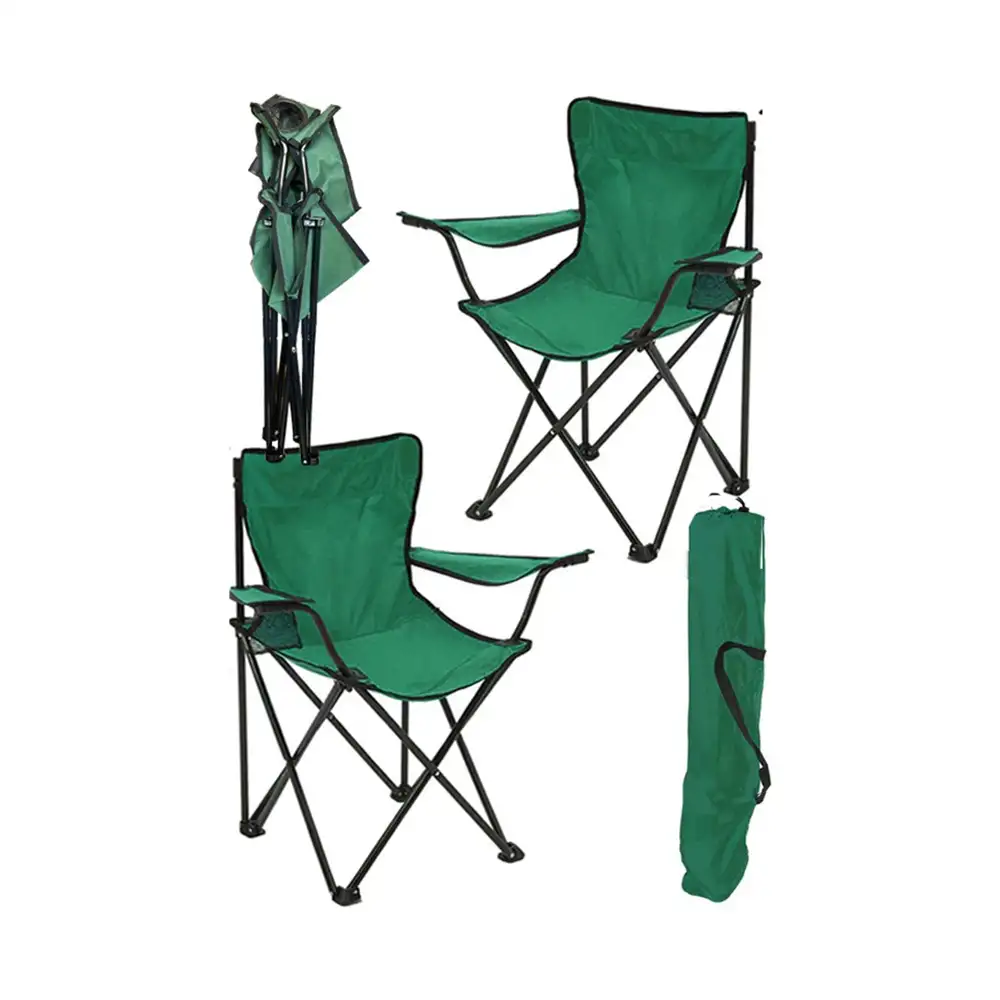 Set 2 Scaune Pliabile cu Cotiere și Suport,  Pentru Camping sau Grădină,verde