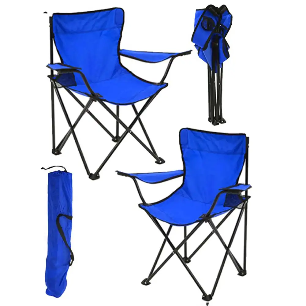 Set 2 Scaune Pliabile cu Cotiere și Suport,  Pentru Camping sau Grădină,albastru