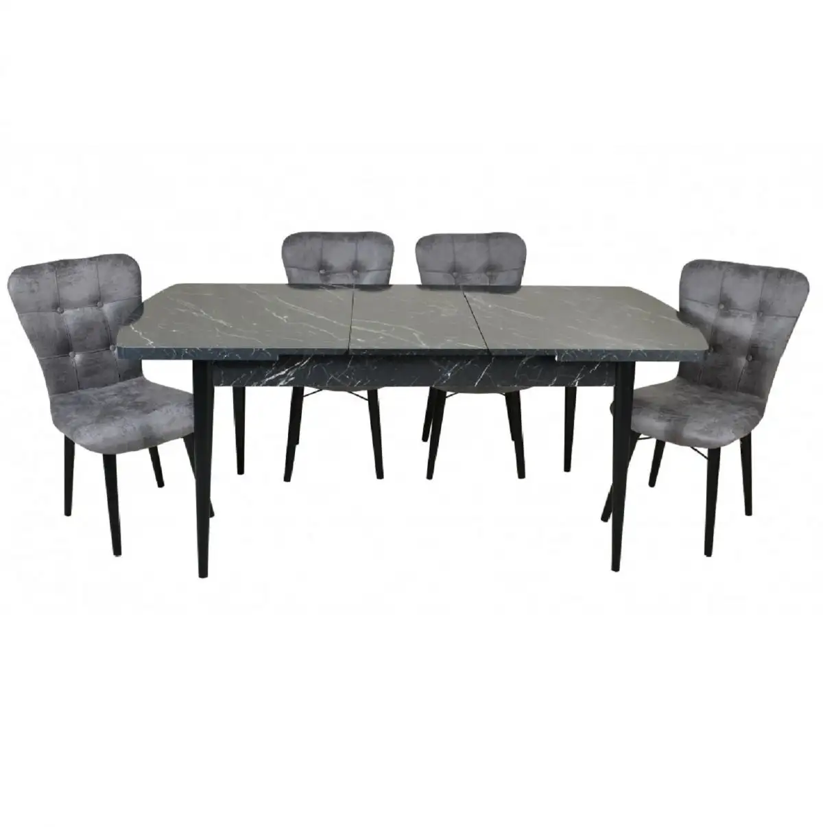 Set masa extensibila cu 4 scaune tapitate Homs marmorat negru 170 x 80 cm