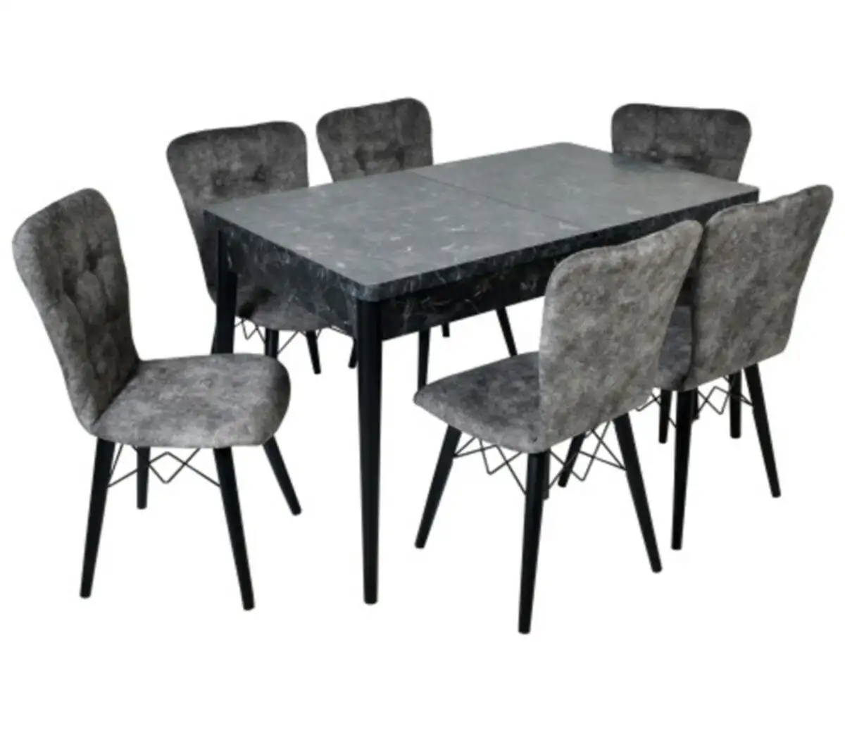 Set masa extensibila cu 6 scaune tapitate Homs cristal  negru-gri 170 x 80 cm