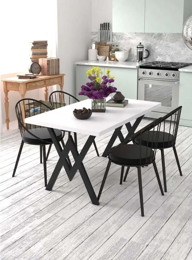 Set Masa Bucatarie cu 4 Scaune ,  Alb,120x80x75 cm, 30409SET