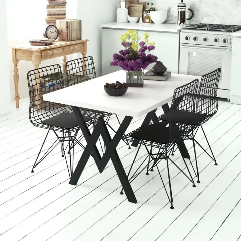 Set Masa Bucatarie cu 4 Scaune , Alb-negru,120x80x75 cm, 30409SET