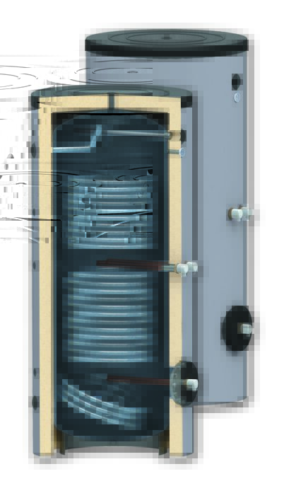 Boiler 1000 litri cu 2 serpentine SUNSYSTEM SON 1000, montaj pe sol, izolatie termica, manta de protectie , flansa de vizitare, emailat cu titan