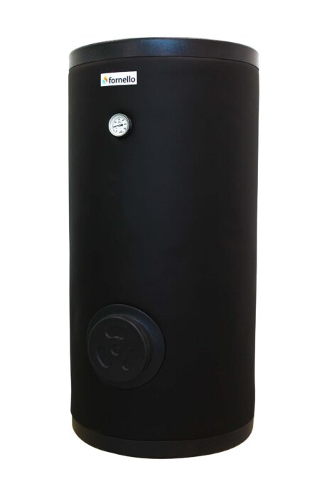 Boiler cu 2 serpentine FORNELLO SOL 200 LT 2S, pentru centrala termica si solar, montaj pe sol, izolatie termica, manta de protectie , flansa de vizitare