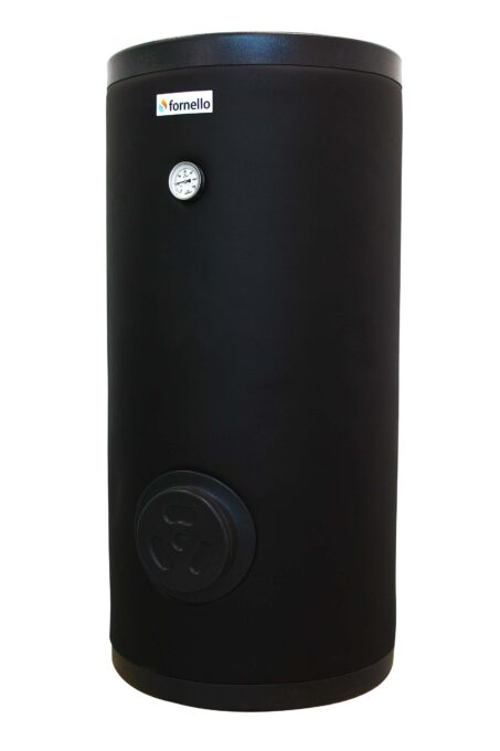 Boiler cu 2 serpentine FORNELLO SOL 300 LT 2S, pentru centrala termica si solar, montaj pe sol, izolatie termica, manta de protectie , flansa de vizitare