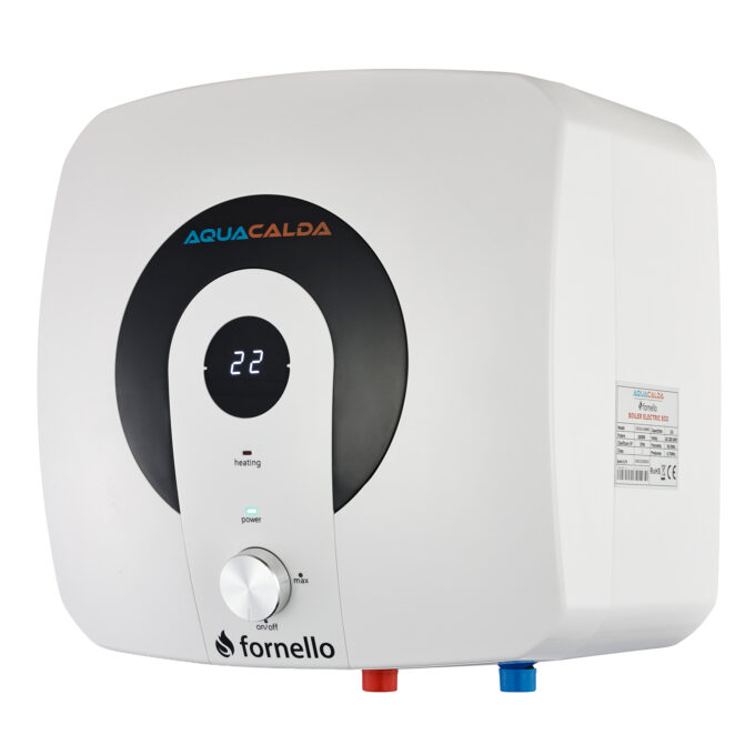 Boiler electric  Fornello AQUACALDA ECO, 10 Litri, montaj deasupra chiuvetei,  2000 watt, reglaj extern al temperaturii, poliuretan expandat, grad de protecție IPX4, dimensiuni compacte si afisaj digital