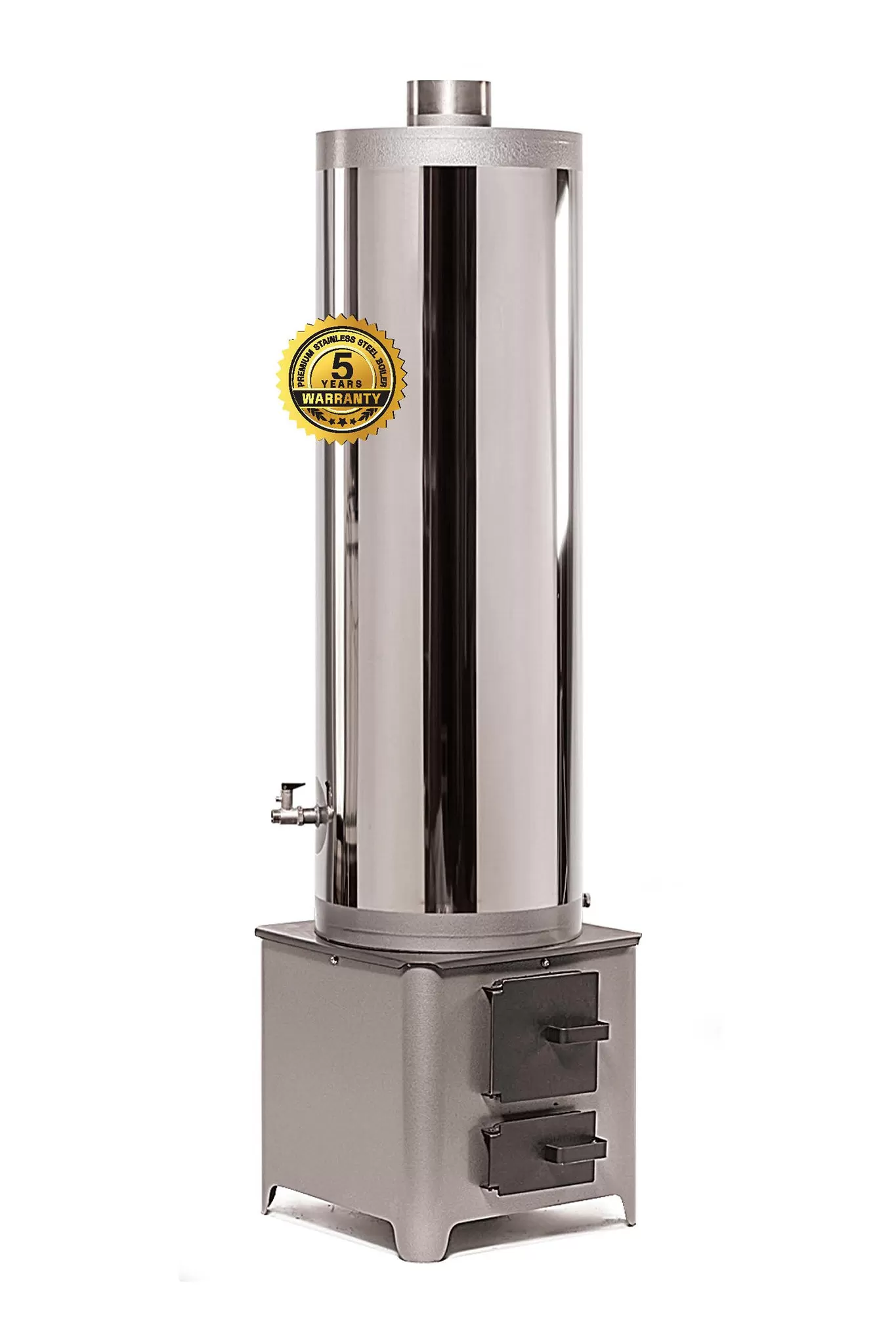 Boiler pe lemne FM Group din inox 90 L cu focar cu usi din tabla