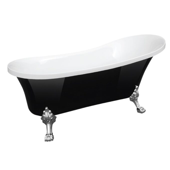 Cada baie freestanding Bella* BSM-404  acril  170 x 75 x 75 cm  negru lucios  picioare argintii