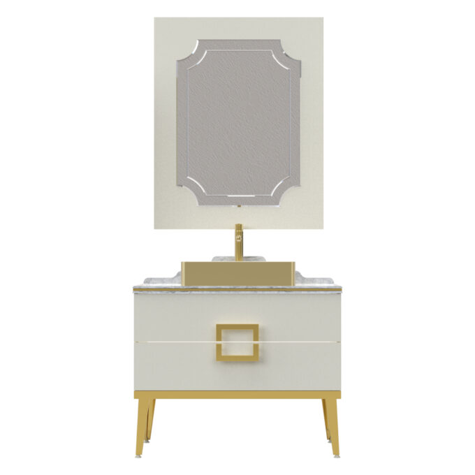 Set mobilier baie Pierre Cardin Mercury  3 piese  90 cm  alb-auriu