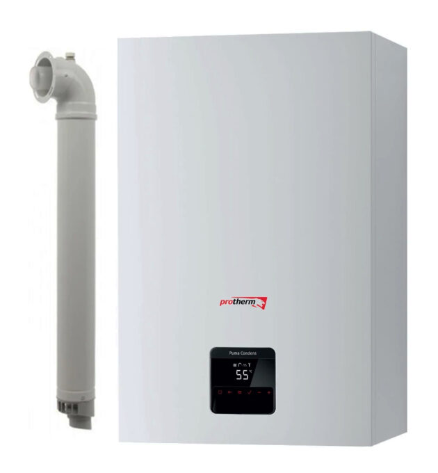 Centrala termica murala cu condensare Protherm Puma Condens 24 kW pentru incalzire si apa calda menajera, kit evacuare inclus 1 Centrala termica murala cu condensare Protherm Puma Condens 24 kW pentru incalzire si apa calda menajera, kit evacuare inclus