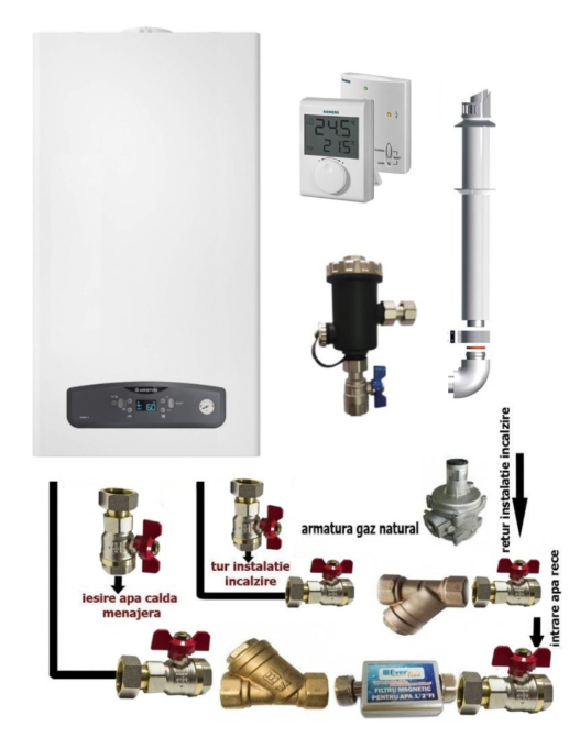 Centrala termica pe gaz in condensare Ariston CARES S 30 kW, clasa A, LCD, model nou, termostat ambient, filtru antimagnetita si pachet instalare 1 Centrala termica pe gaz in condensare Ariston CARES S 30 kW, clasa A, LCD, model nou, termostat ambient, filtru antimagnetita si pachet instalare