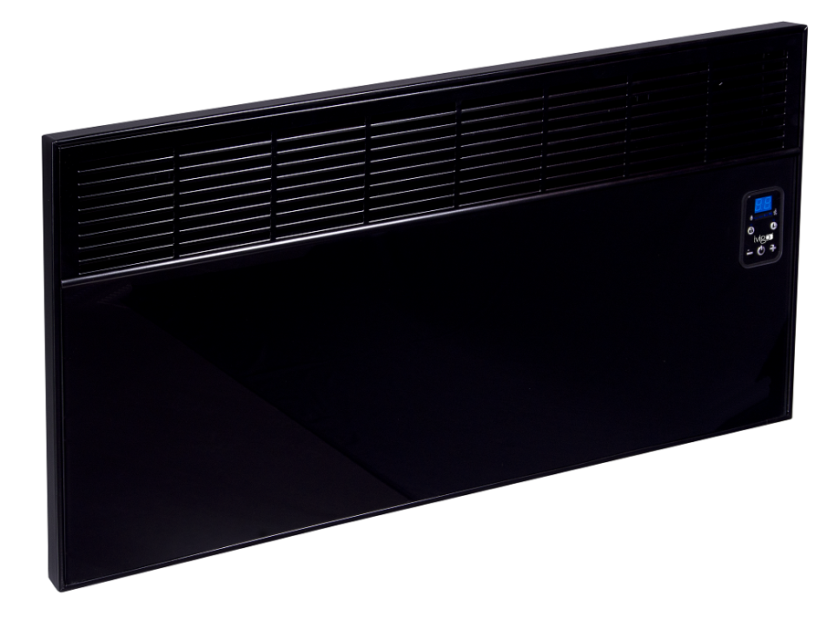 Convector de perete sau pardoseala iVigo EPK 2000 W Black Glass, control electronic, Termostat de siguranta, termostat reglabil, IP 24, pentru 24 mp, ERP 2018