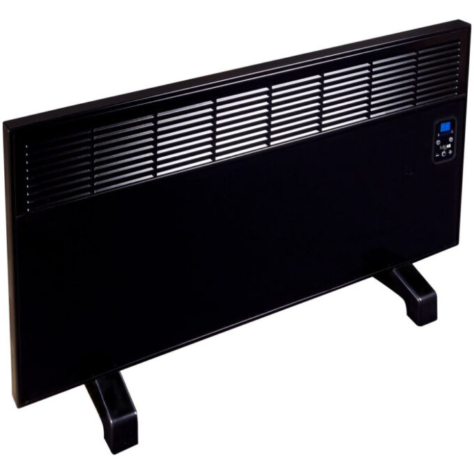 Convector de perete sau pardoseala Vigo EPK 2500 W Black Glass, control electronic, Termostat de siguranta, termostat reglabil, IP 24, pentru 28 mp, ERP 2018