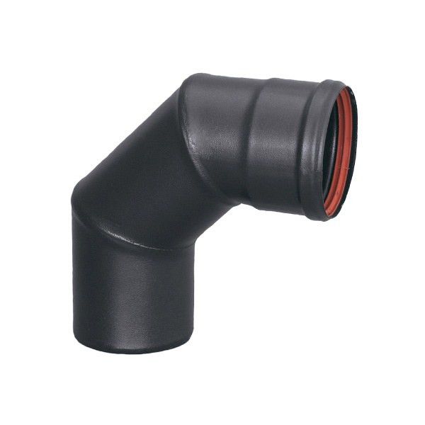 Cot pentru evacuare gaze arse, Fornello, otel negru pentru centrale si termoseminee pe peleti, diametru 80 mm, etansare cu garnitura, 90 grade 1 Cot pentru evacuare gaze arse, Fornello, otel negru pentru centrale si termoseminee pe peleti, diametru 80 mm, etansare cu garnitura, 90 grade