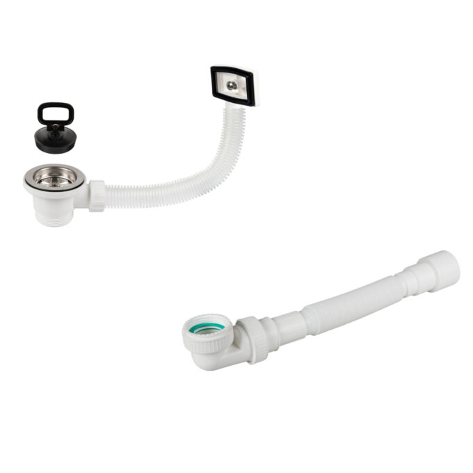 Sifon flexibil pentru chiuveta 32/40 mm (2 1/2''-1 1/2'') cu preaplin si dop cu maner 3230F+8059