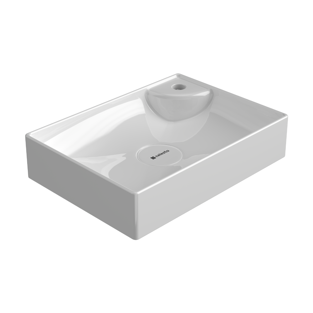 Lavoar baie pe blat Celesta Montreal  50 x 36 x 11 cm  orificiu baterie  ceramica  alb