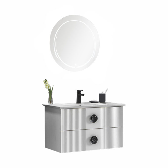 Set mobilier baie Vanity  suspendat  3 piese  alb  90 cm