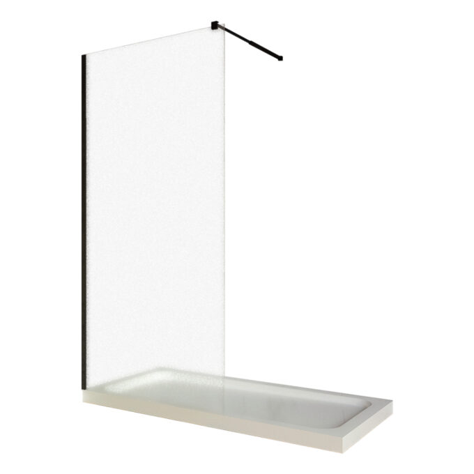 Paravan dus walk in / Perete dus  sticla sablata 8 mm  profil negru mat  tija extensibila  90 x 200 cm