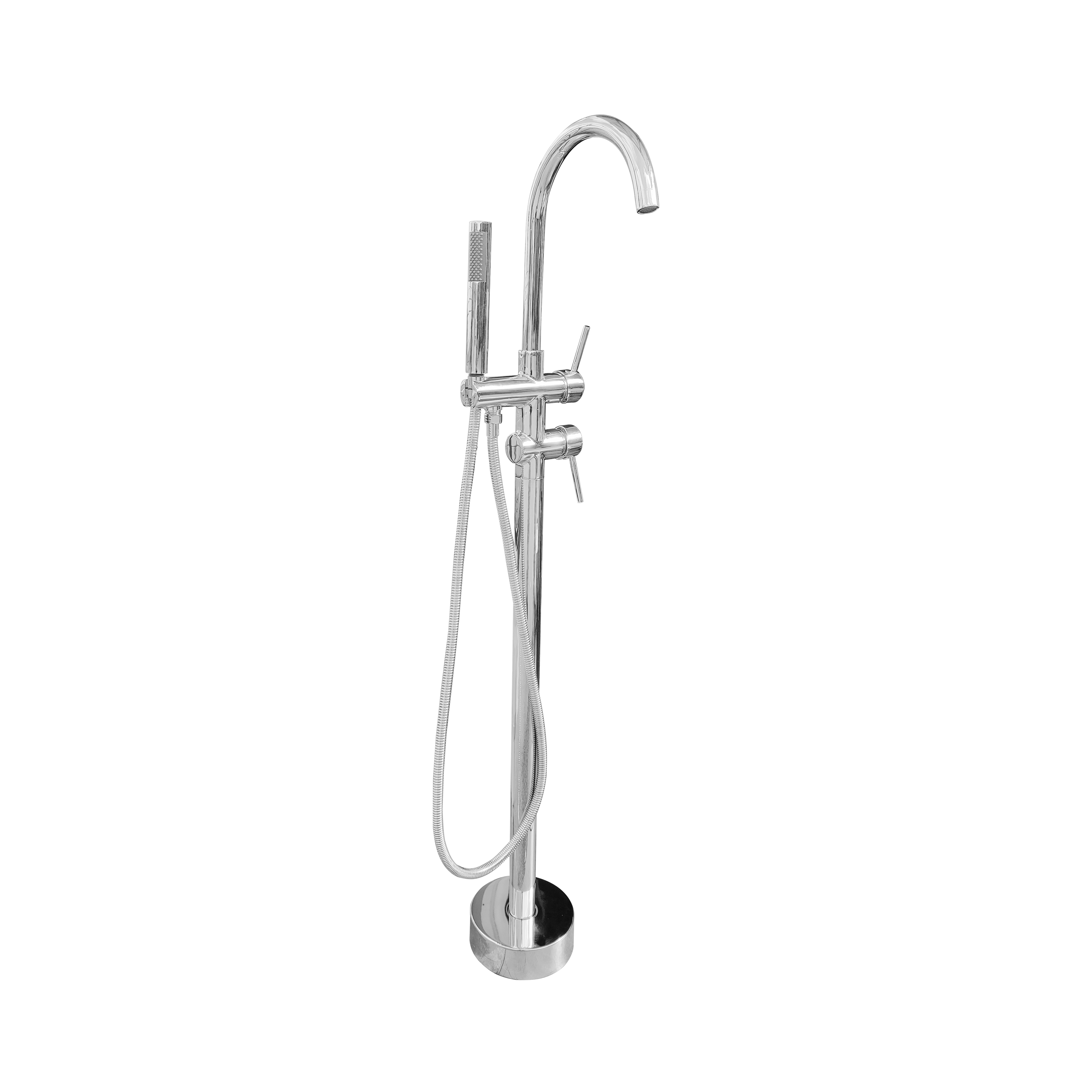 Baterie freestanding cu montaj pe pardoseala  cadru rotund  pipa rotativa la 360°  crom