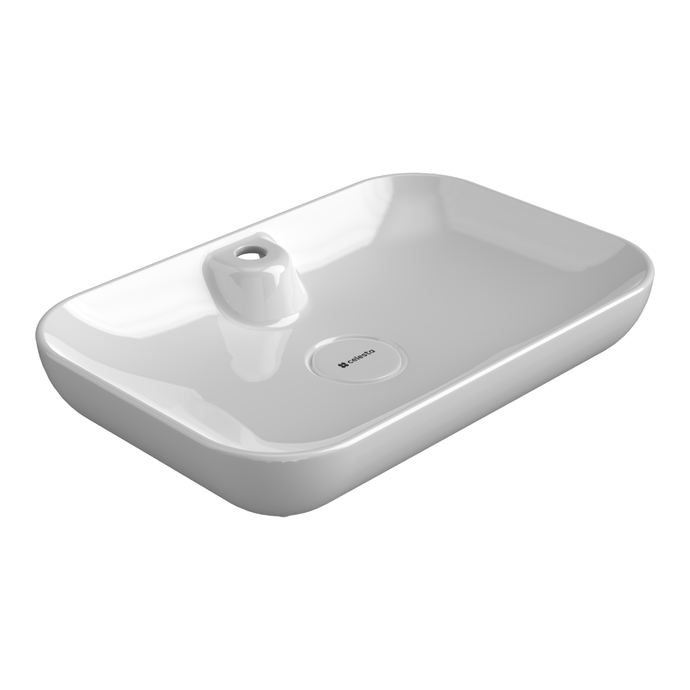 Lavoar ceramic pe blat Celesta Eva  60 x 40 x 13 cm  cu orificiu pentru baterie  alb