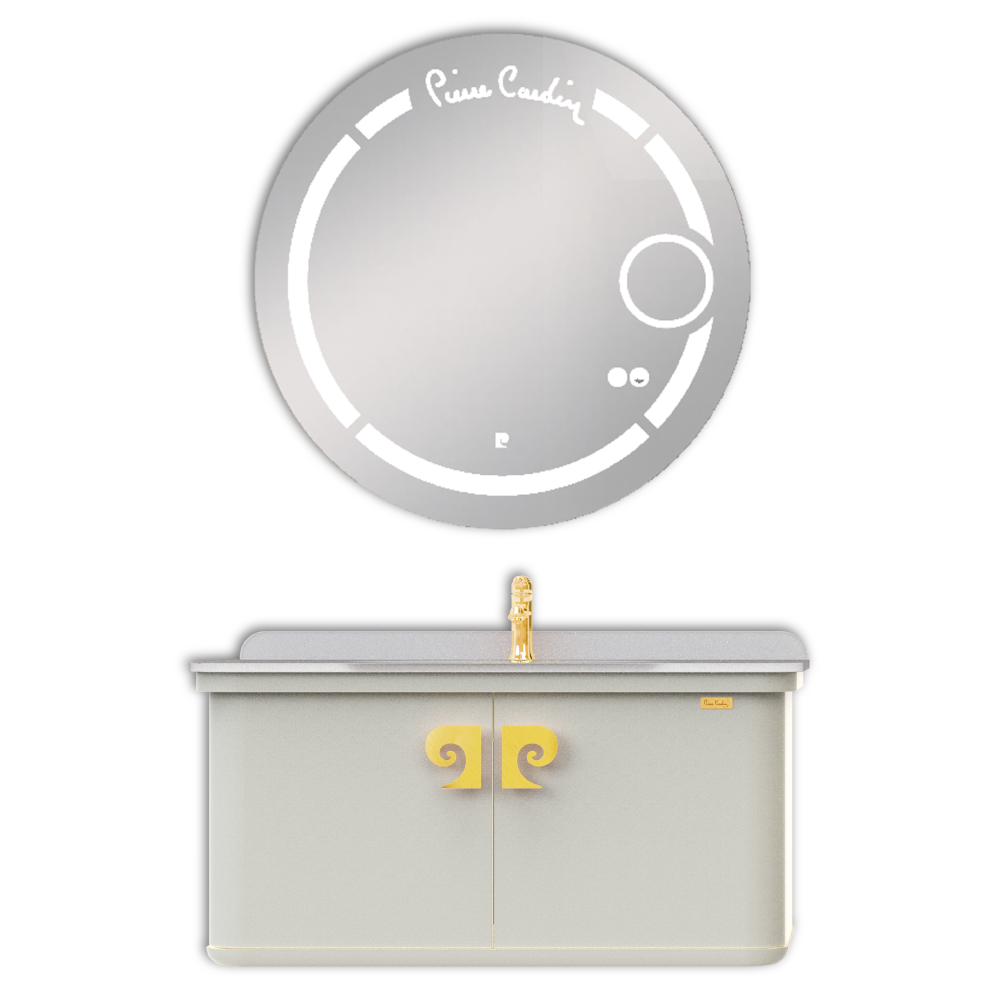Set mobilier baie Pierre Cardin Eva Led  suspendat  3 piese  alb-auriu  101 cm