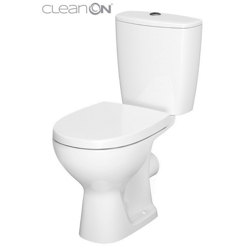 Set vas WC pe pardoseala rimless cu rezervor Cersanit 613 Arteco + mecanism si capac duroplast cu soft close K667-052