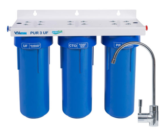 Filtru apa potabila, cu ultrafiltrare, PUR3 UF Aquapur 10"", 3 cartuse filtrante, cu baterie
