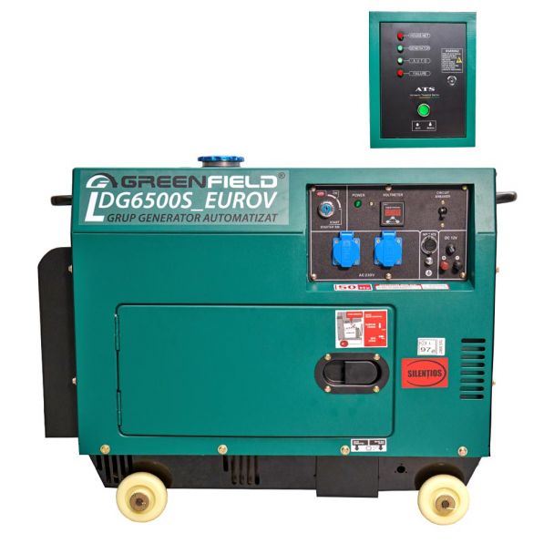 Generator de curent diesel Greenfield LDG6500S EUROV PLUS, cu carcasa insonorizanta, stationar, monofazat, 5.5 kVA, automatizare trifazata 1 Generator de curent diesel Greenfield LDG6500S EUROV PLUS, cu carcasa insonorizanta, stationar, monofazat, 5.5 kVA, automatizare trifazata