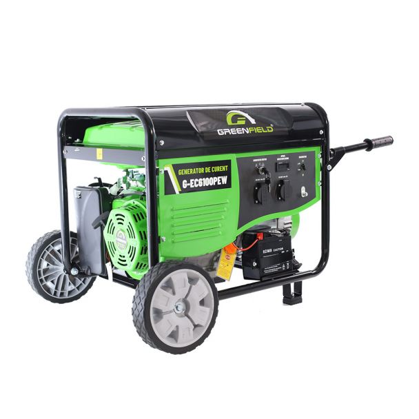 Generator de curent pe benzina Greenfield G-EC6100PEW, portabil, monofazat, 4.5 kVA, pornire electrica, roti de transport 1 Generator de curent pe benzina Greenfield G-EC6100PEW, portabil, monofazat, 4.5 kVA, pornire electrica, roti de transport