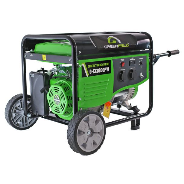 Generator de curent pe benzina Greenfield G-EC6800PW, portabil, pornire manuala, monofazat, 6.1 kVA, cu roti 1 Generator de curent pe benzina Greenfield G-EC6800PW, portabil, pornire manuala, monofazat, 6.1 kVA, cu roti