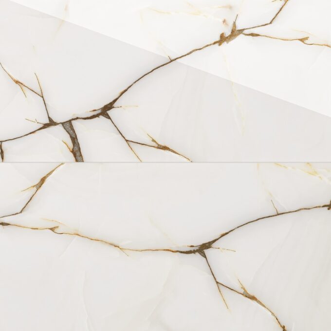Gresie rectificata exterior / interior Onyx Gold Insert  60 x 120 cm  lucioasa  portelanata  tip marmura