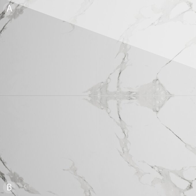Gresie portelanata exterior / interior Carrara White Bookmatch A  60 x 120 cm  lucioasa  rectificata  tip marmura