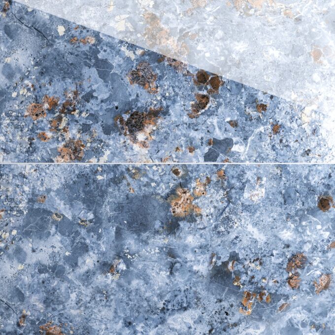 Gresie exterior / interior portelanata Nebula Blue  59 5 x 119 5 cm  lucioasa  rectificata  tip marmura