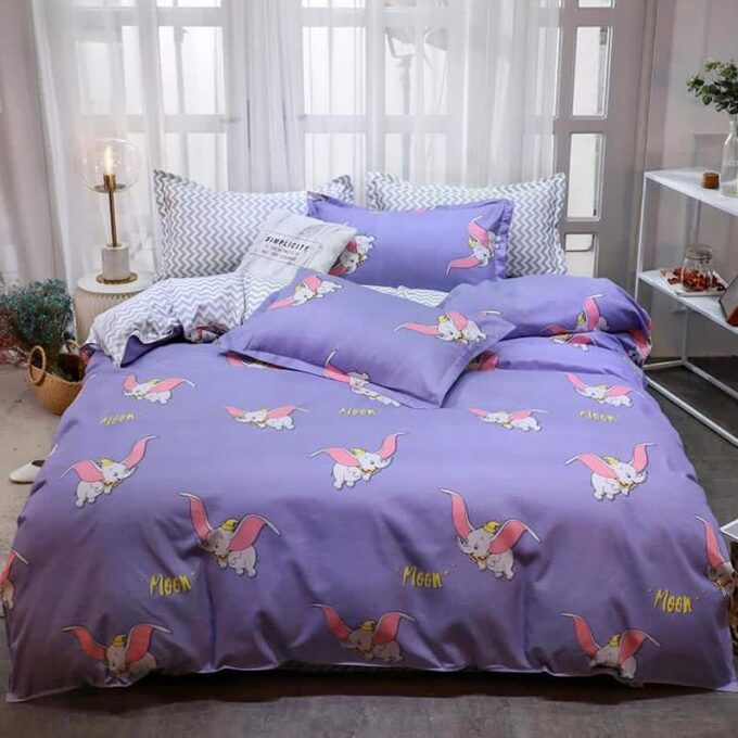 (OFERTA 3 la 199 Lei) Lenjerie pat 1 PERSOANA, 4 piese,  Mov, elefanti