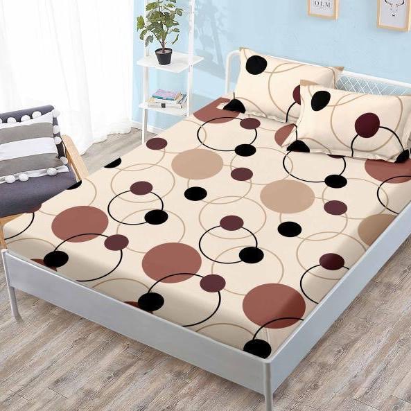 (OFERTA 3 la 159 Lei) Cearsaf cu elastic, FINET, 180x200cm, 2 fete de perne 50x70cm, Maro, cercuri