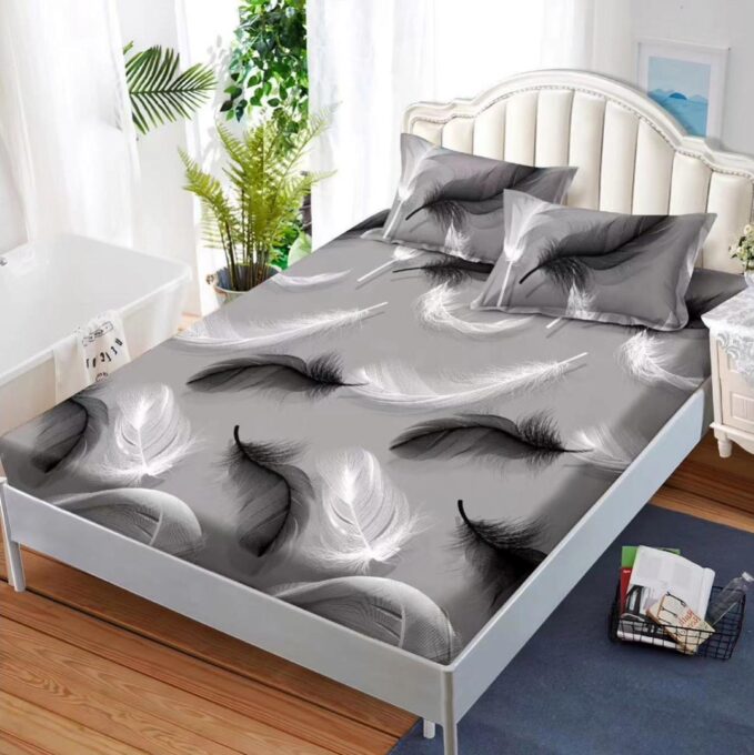 (OFERTA 3 la 159 Lei) Cearsaf cu elastic, FINET, 180x200cm, 2 fete de perne 50x70cm, Gri, pene