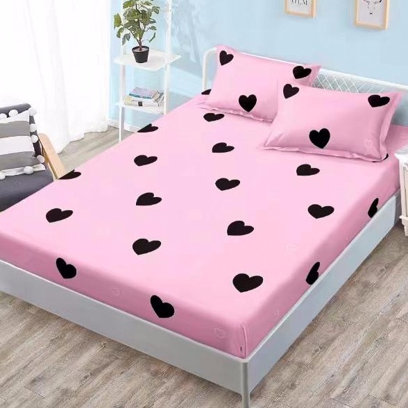 (OFERTA 3 la 159 Lei) Cearsaf cu elastic, FINET, 180x200cm, 2 fete de perne 50x70cm, Roz, inimioare